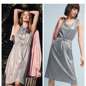 NWOT Anthropologie Dolan Metallic MIDI Dress Sleeveless Knit Drawstring Sz small